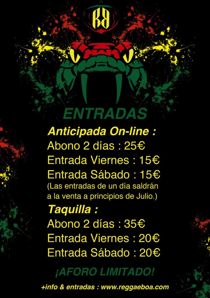 ReggaeBoa - Cartel de precios